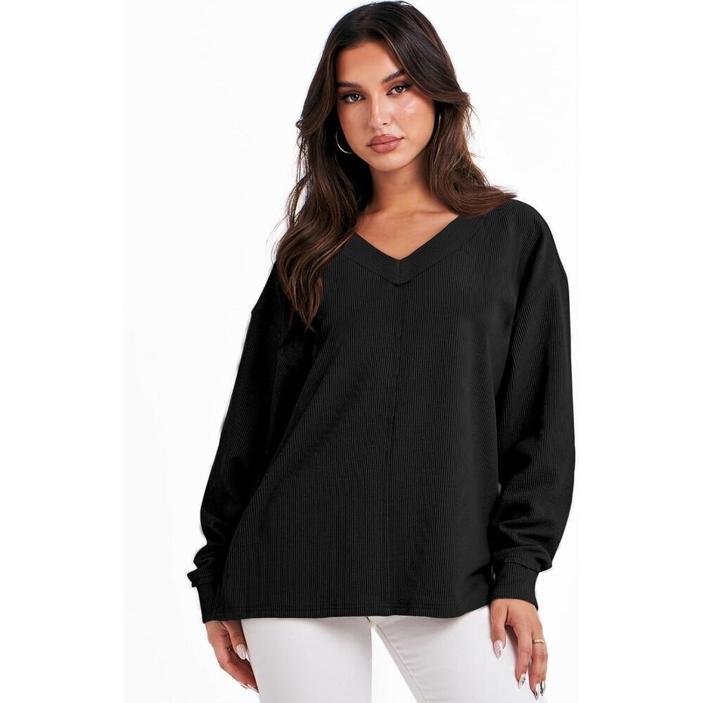 Oversized Long Sleeve Off Shoulder Shirt Women's Casual Tunic Top - Picture 5 of 9